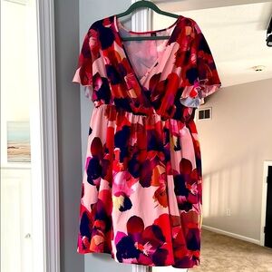SHEIN Red and Pink Flutter Sleeve Midi Sundress